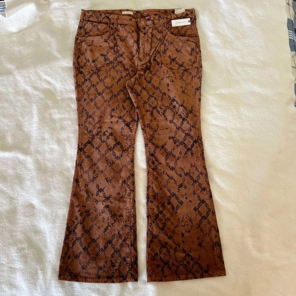 NWT Pilcro Icon Flare Printed Corduroy Trousers Boho Dark Academia Size 34